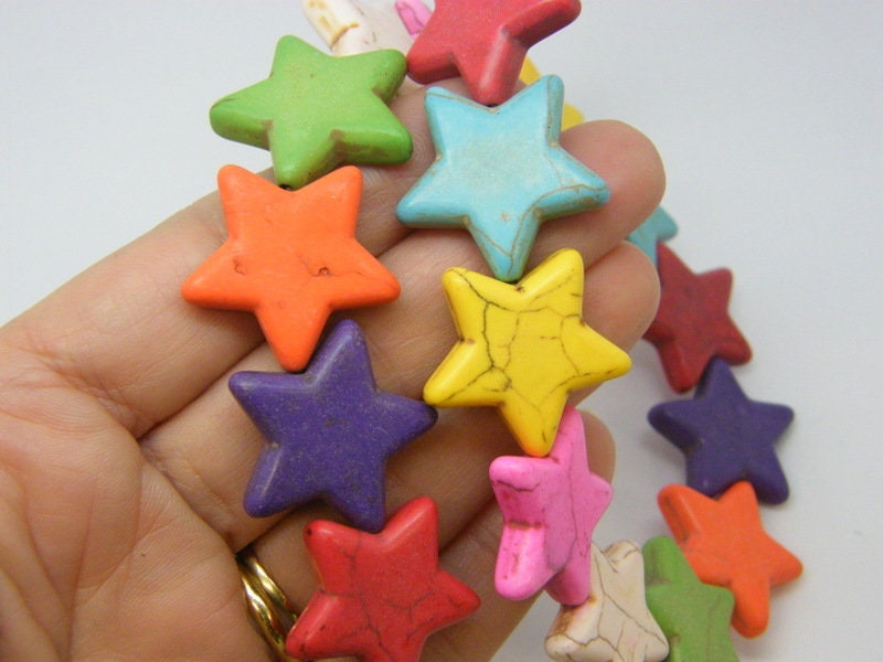 18 Star beads random colours 25 x 26mm synthetic turquoise