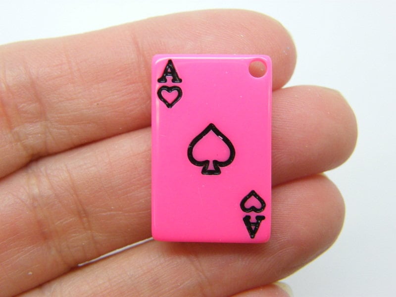 4 Ace of spades playing card charms dark pink resin P462