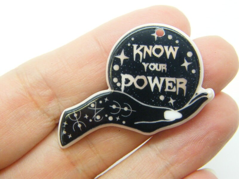 2 Know your power hand pendant black pink acrylic HC896