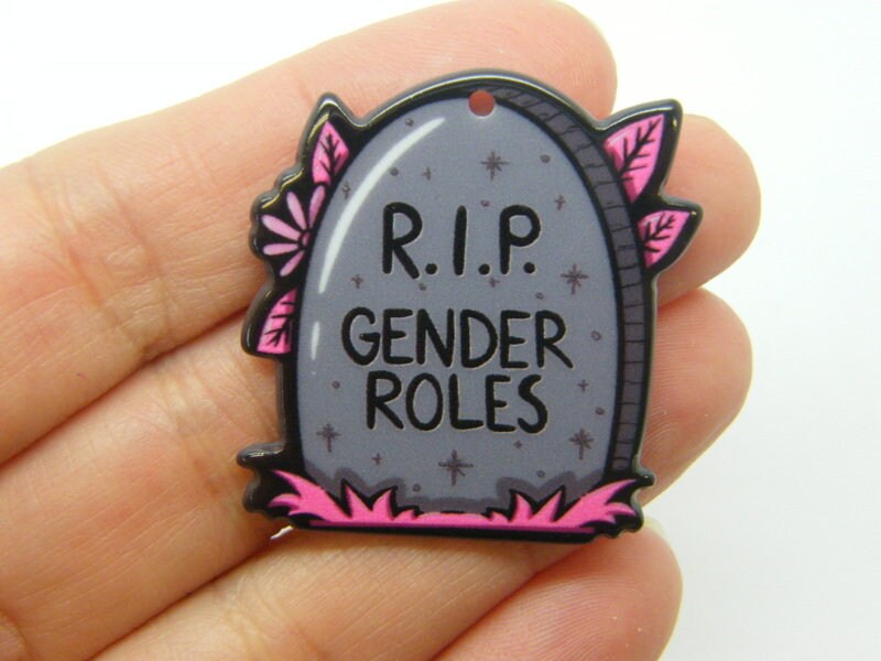 2 R.I.P. gender roles pendants black grey pink acrylic M23