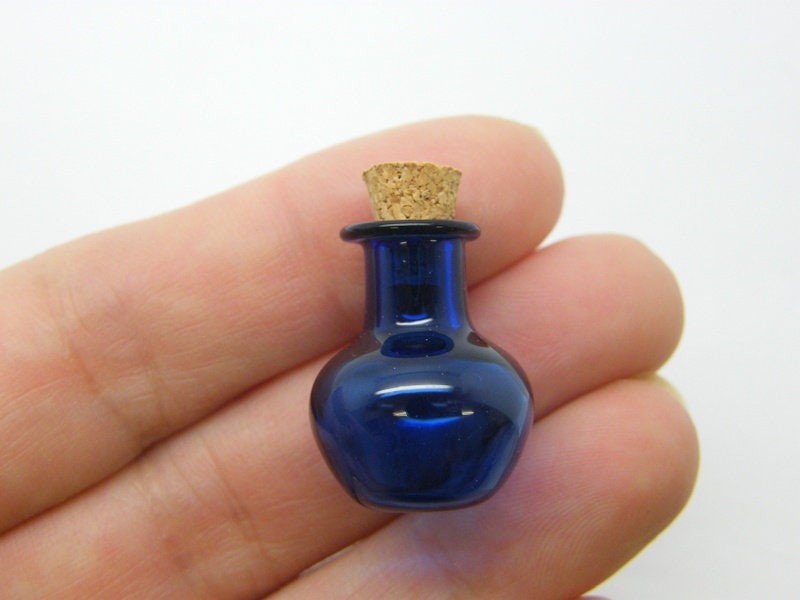 2 Mini glass bottles with corks blue M275