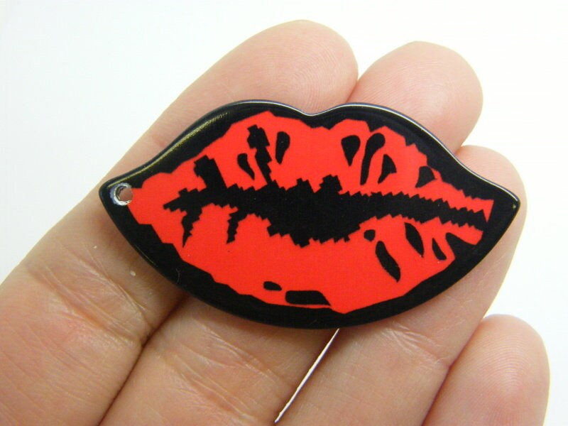 2 Mouth lips kiss pendants red black acrylic P804
