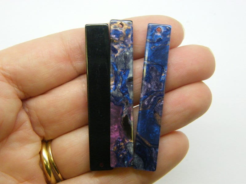 8 Rectangle pendants blue purple black random mixed resin M98