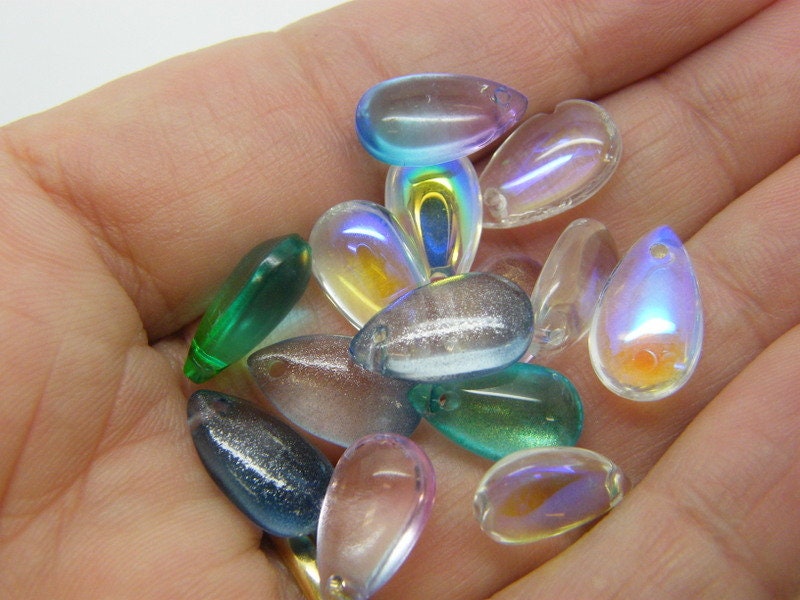 20 Teardrop charms random mixed glass M394
