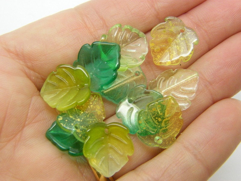 10 Leaf  charms random mixed glass L238