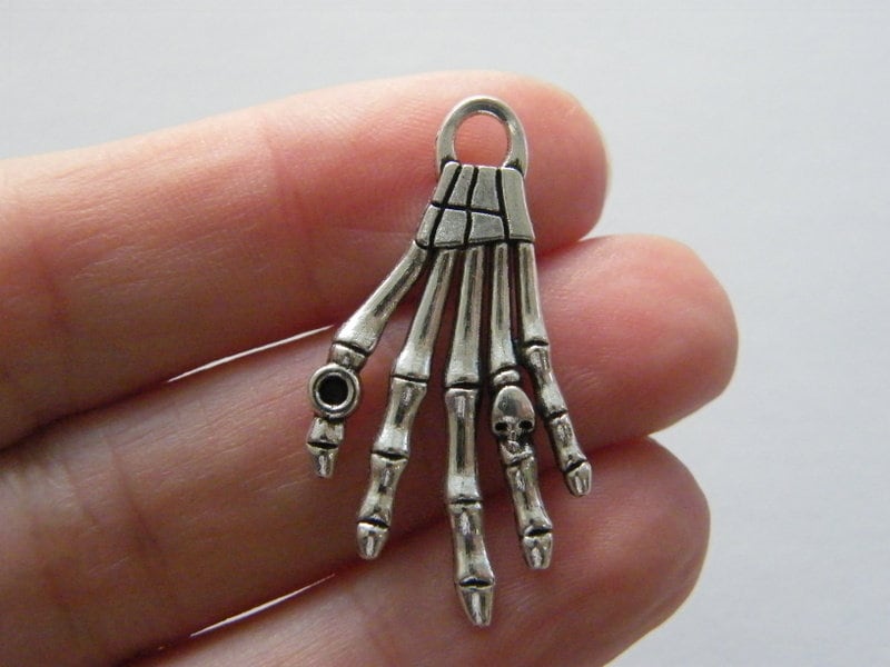 8 Skeleton hand  pendants antique silver tone HC235