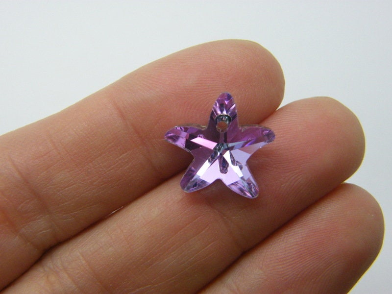 6 Starfish charms amethyst purple glass FF176