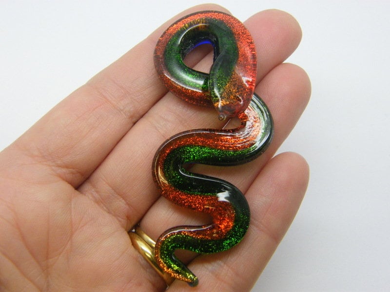 1 Snake pendant orange green handmade lamp work glass A1277