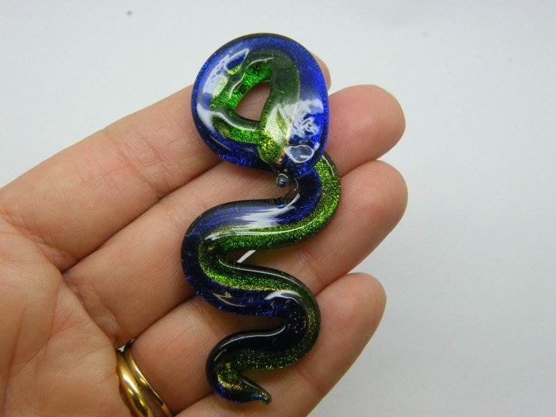1 Snake pendant green blue handmade lamp work glass A1280
