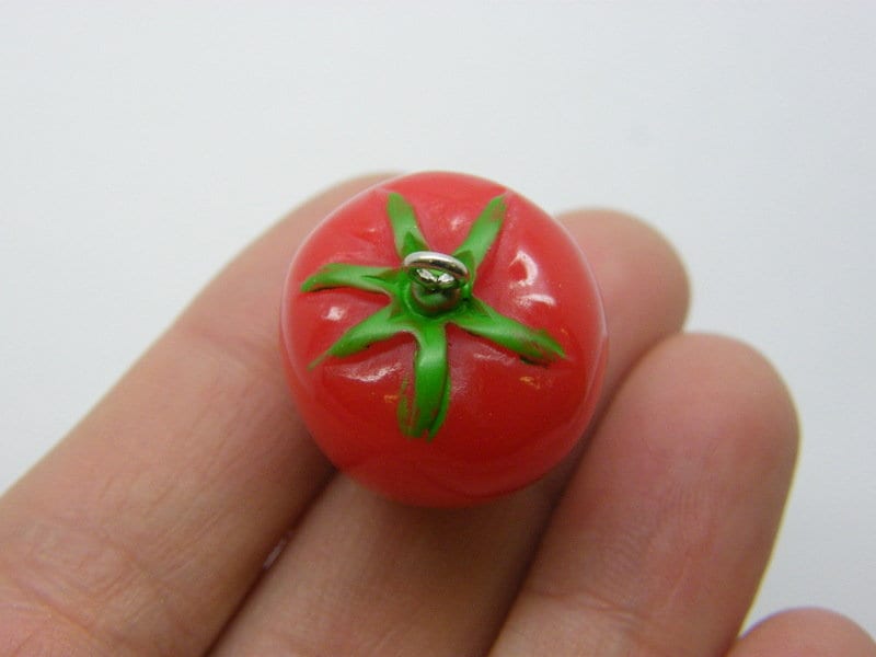 BULK 20 Tomato pendants charms red green resin FD290