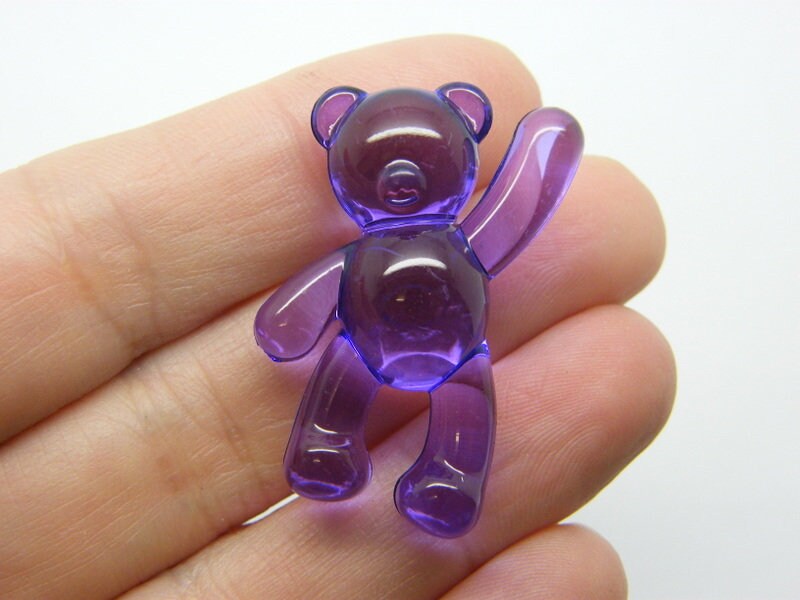 8 Teddy bear pendants or beads purple acrylic P700