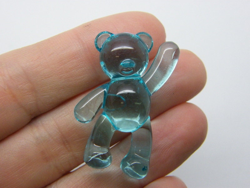 8 Teddy bear pendants or beads light blue acrylic P700