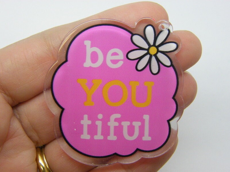 2 Be YOU tiful pendants clear pink white acrylic M197