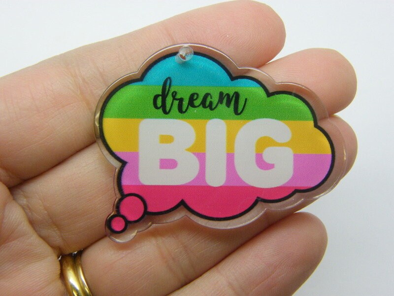 2 Dream big rainbow speech bubble pendants acrylic M355