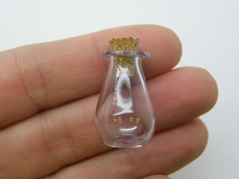 2 Mini glass bottles with corks lilac M137