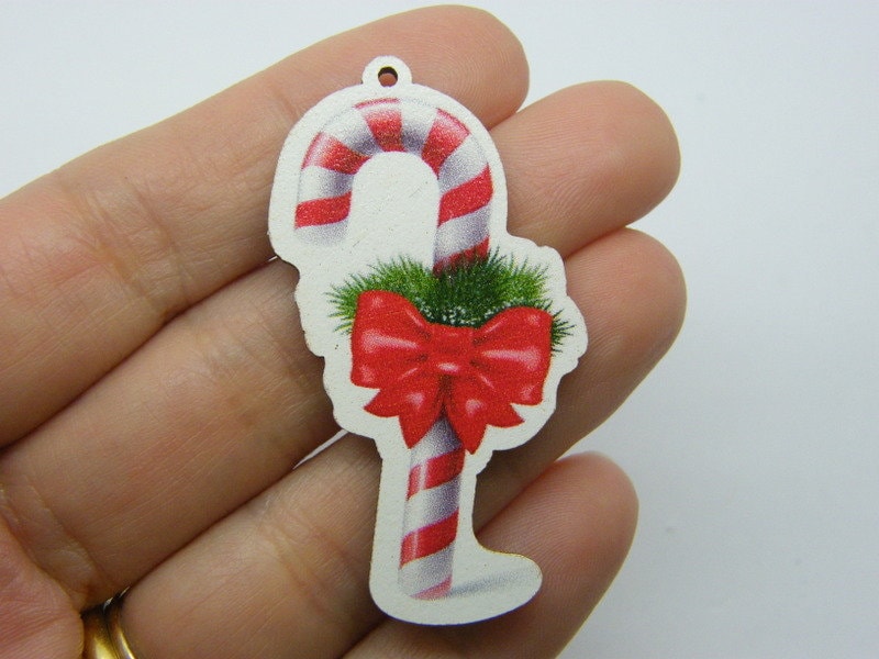 4 Candy cane Christmas pendants wood CT357  - SALE 50% OFF