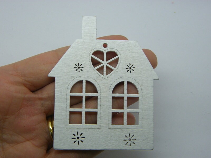 4 House pendants white wood P