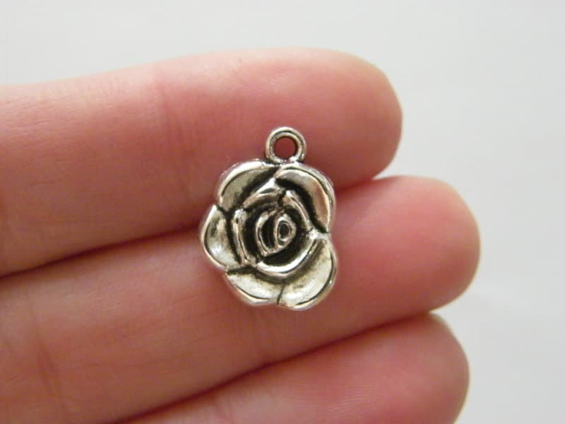 8 Rose charms antique silver tone F63