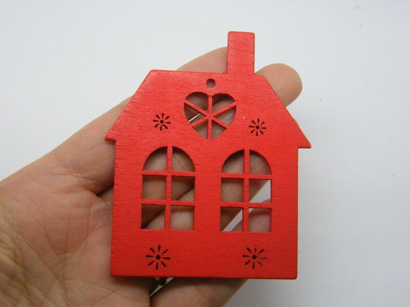 4 House pendants red wood P