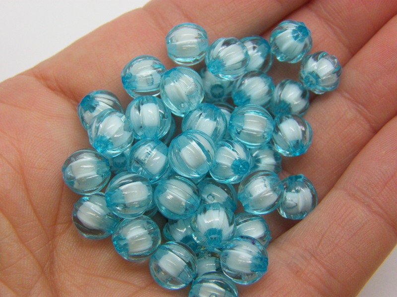 50 Pumpkin beads 8mm blue acrylic HB27  - SALE 50% OFF