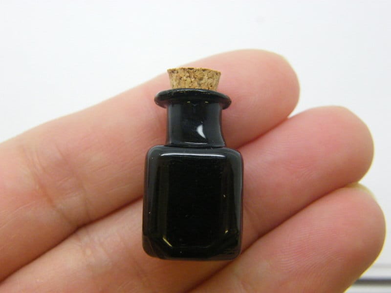 2 Mini glass bottles with corks black M494