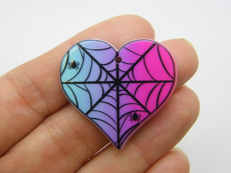 2  Spiderweb spider heart pendants acrylic HC938