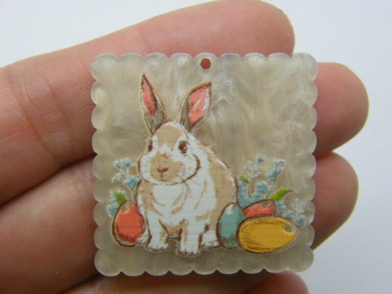 2 Easter bunny rabbit pendants acrylic P811