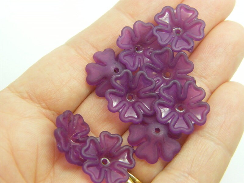 50 Dark purple frosted flower bead caps acrylic FS219  - SALE 50% OFF
