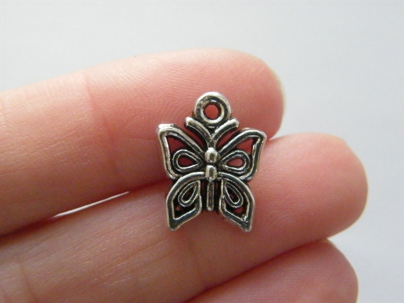 12 Butterfly charms antique silver tone A1316