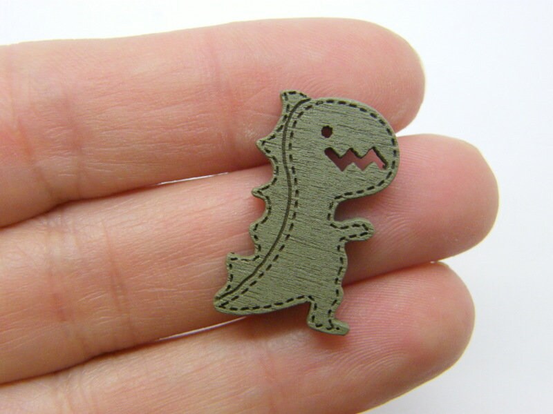 10 Dinosaur charms green wood A1333  - SALE 50% OFF