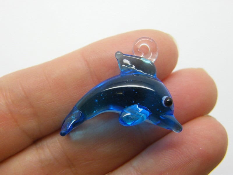 1 Dolphin pendant blue white handmade lamp work glass FF308