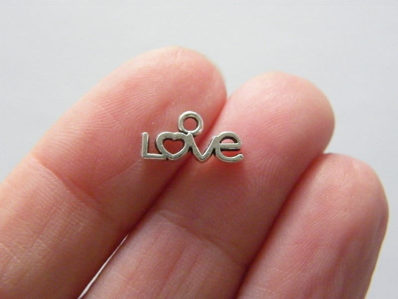 14 Love word heart charms antique silver tone M689