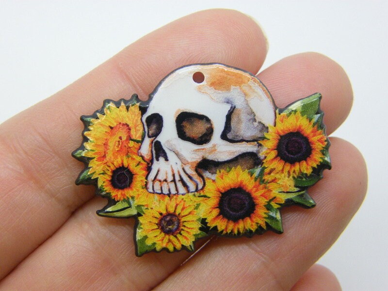 2 Sunflowers skull pendants acrylic HC941