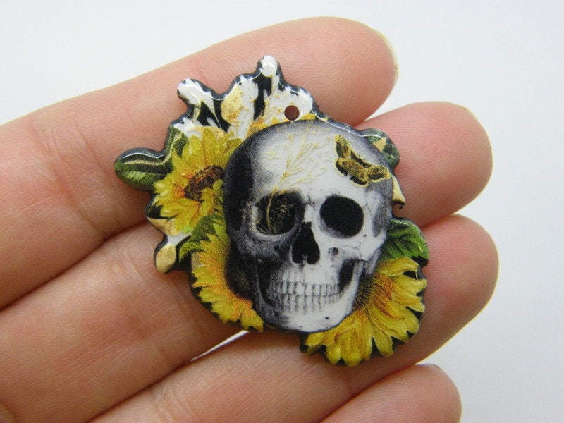 2 Sunflowers skull pendants acrylic HC942