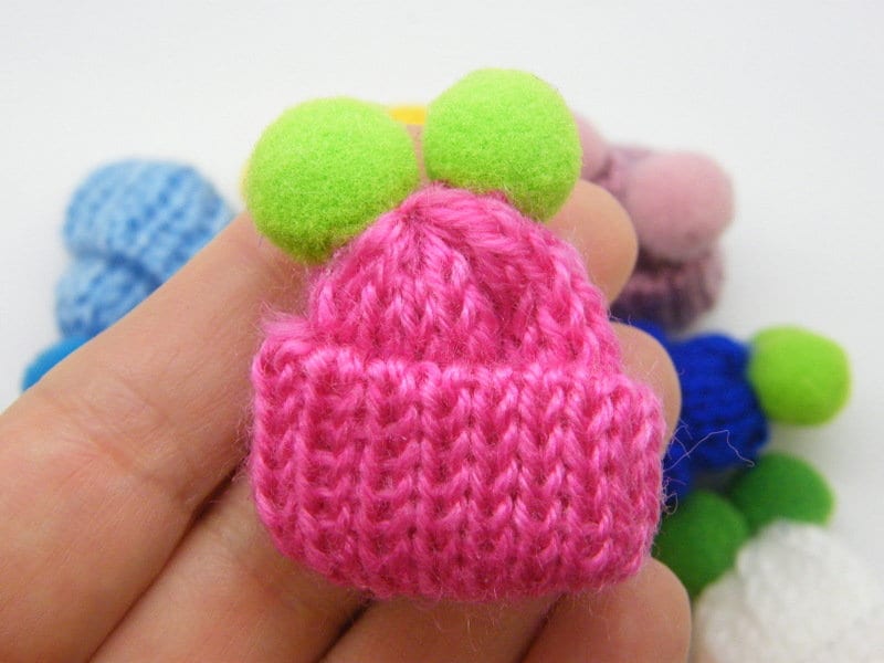 8 Knitted hat pom poms toques embellishment miniature random mixed CA