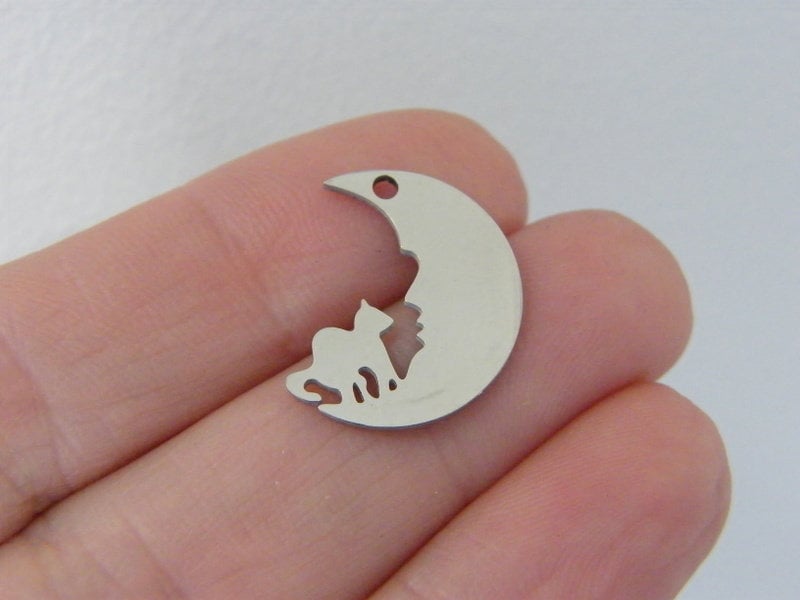 2 Cat moon charms stainless steel A203