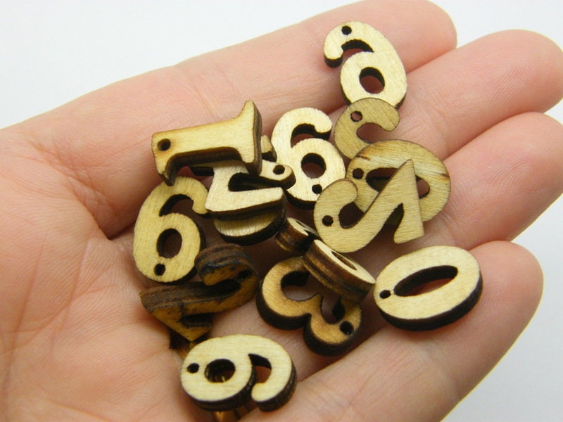 50 Number charms random mixed natural wood  - SALE 50% OFF