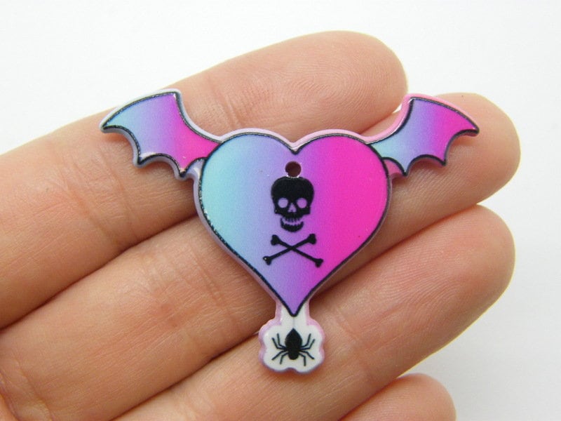 2  Heart bat wings pendants acrylic HC947