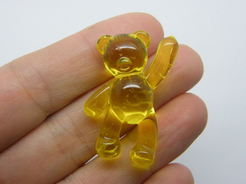 8 Teddy bear pendants or beads yellow acrylic P700