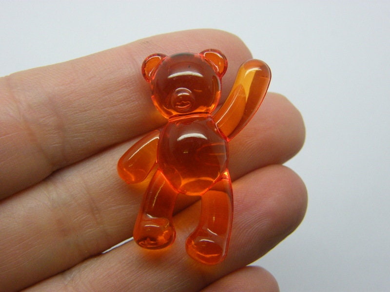 8 Teddy bear pendants or beads orange acrylic P700