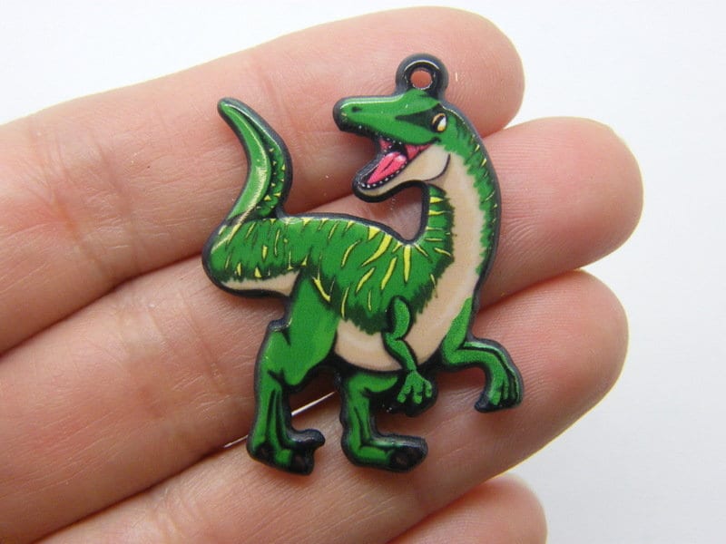 2 Dinosaur pendants green acrylic A1297
