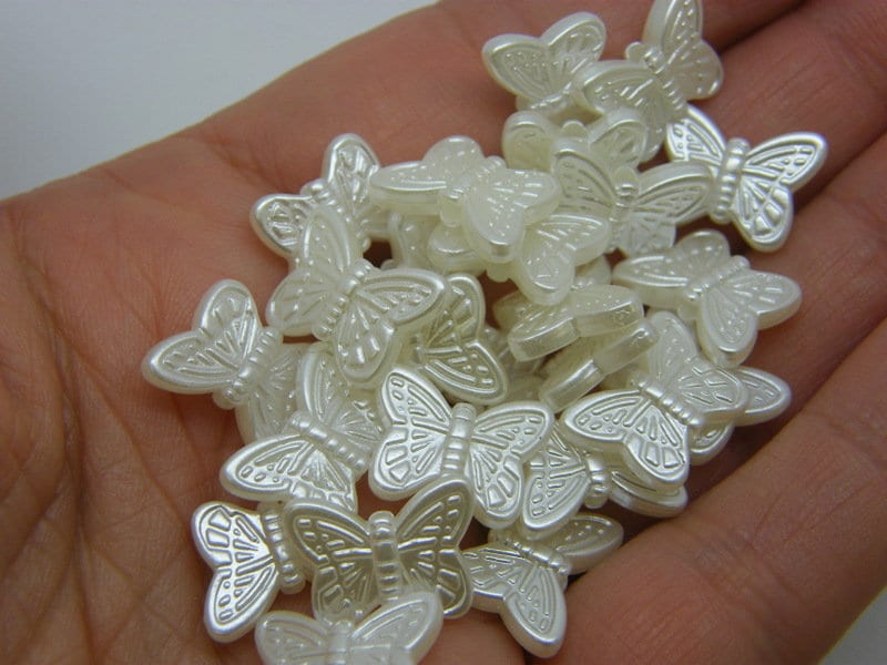 50 Butterfly beads creamy pearl plastic BB635  - SALE 50% OFF