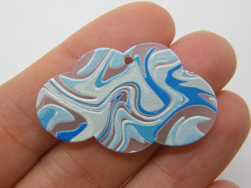 8 Cloud pendants blue pattern clear acrylic S126