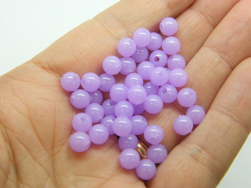 200 Purple imitation jelly beads 6mm plastic AB766