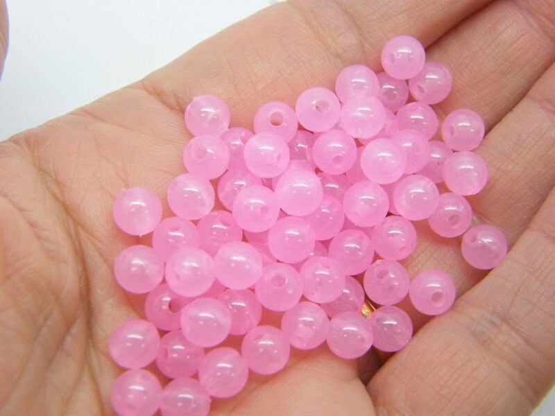 200 Pink imitation jelly beads 6mm plastic AB767 - SALE 50% OFF
