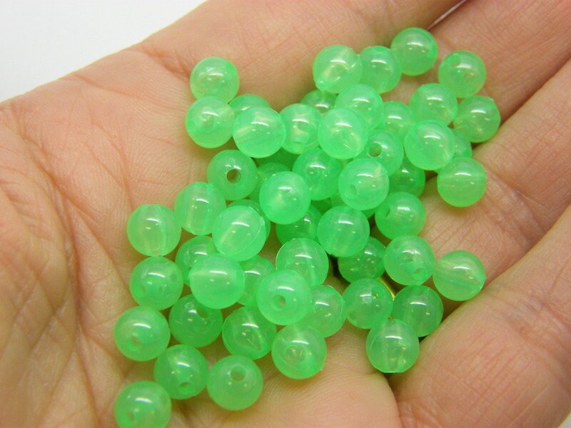 200 Green imitation jelly beads 6mm plastic AB763