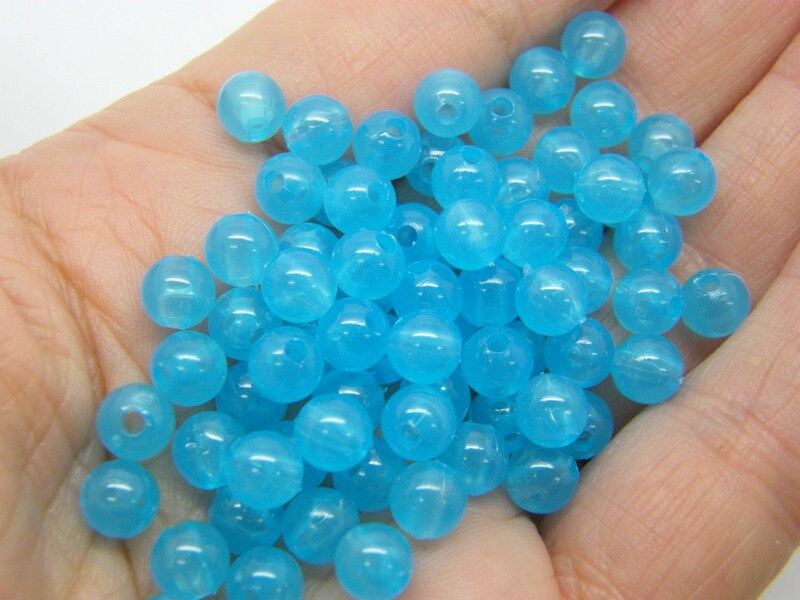 200 Blue imitation jelly beads 6mm plastic AB764 