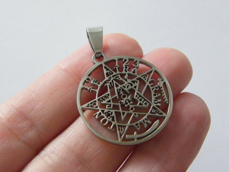 1 Tetragrammaton  pentagram pendant silver stainless steel HC962