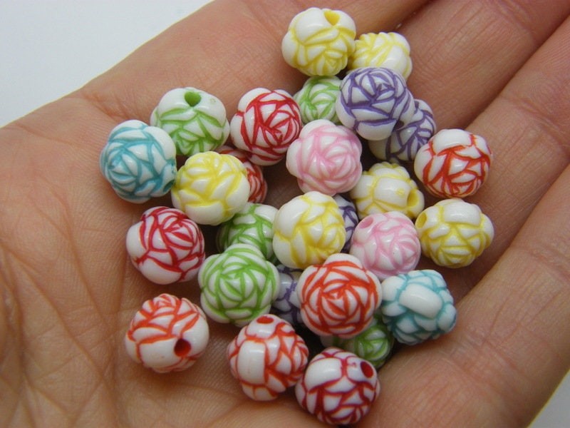 100 Flower beads random mixed acrylic AB445  - SALE 50% OFF