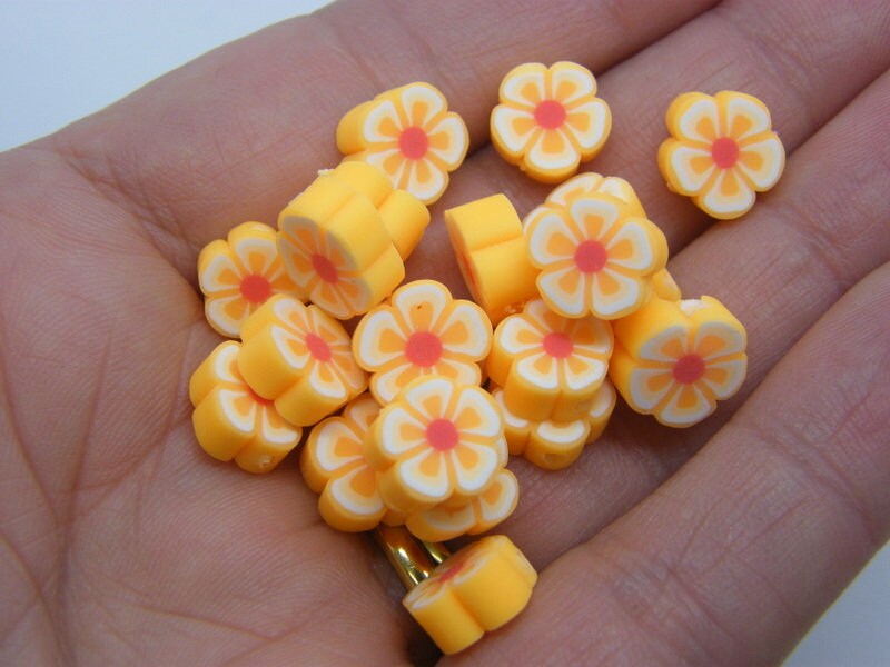 30 Flower beads bright orange polymer clay F68 - SALE 50% OFF